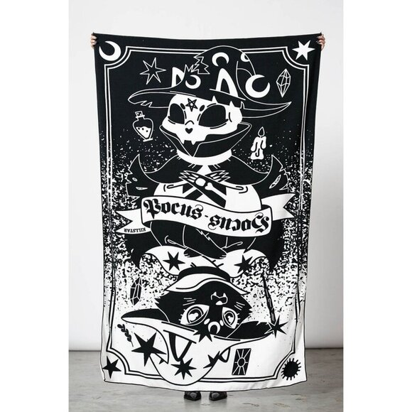 Killstar ✦ Meow-Gical Beach Towel ✦ XL Black & White Microfiber Hocus Pocus Cat - Picture 4 of 6